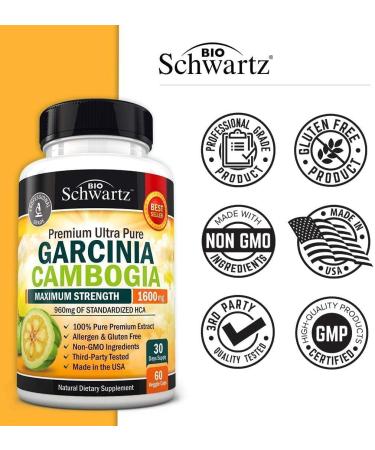 Garcinia Cambogia Weight Loss Pills - Maximum Strength Appetite Suppressant & Fat Burner - 1600mg Natural Extract & 960mg HCA - Metabolism Booster - 60Ct - Buy Online on GoSupps.com