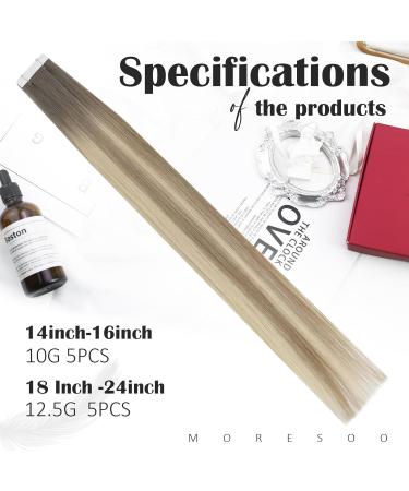 Moresoo Virgin Real Hair Tape Extensions - Invisible Brown to Ash Blonde - 45 cm 5 Pieces 12.5g #5/7/20 - Premium Quality for Beautiful Hair - Buy Online on GoSupps.com