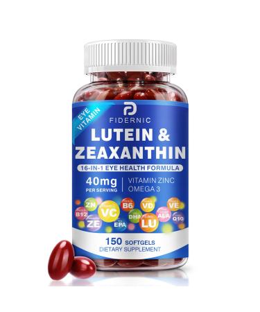 Lutein and Zeaxanthin Supplement-Eye Vitamins, 40mg Lutein & 8mg Zeaxanthin with Vitamins C, E, Zinc, Omega-3 & CoQ10 for Blue Light Protection, Eye Health Support - 150 Softgels 150 Count (Pack of 1)
