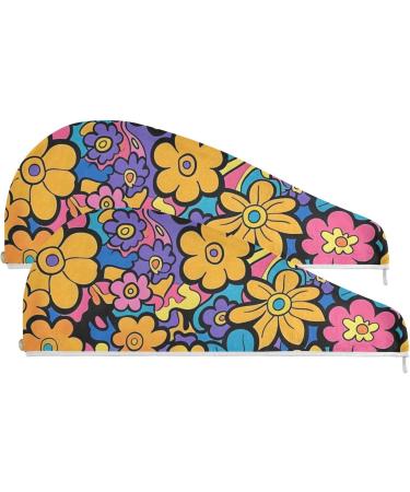Purple Pink Blue Flowers Hair Towel 2 Pack - Super Absorbent Quick Dry Hair Turbans for Women & Girls - Buy Online on GoSupps.com