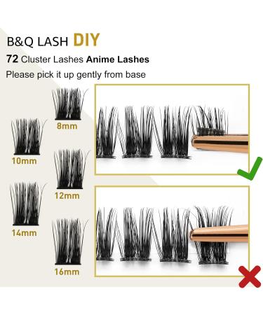 Natural D Curl 72 Cluster Lashes B&Q | Soft Fluffy DIY Eyelash Extensions - D-10mm B 45 - Buy Online on GoSupps.com