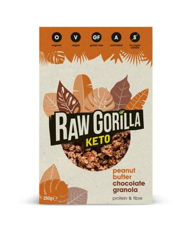 Raw Gorilla Raw Gorilla Organic Peanut Butter and Chocolate Breakfast Cereal 1 x 250g Pack | Vegan No Added Sugar Low Carb 6g Net Carb Cereal