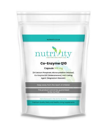 CoQ10 300mg Vegan Capsule - Co Enzyme Q10 High Strength Naturally Fermented Ubiquinone - Made in The UK by Nutrivity (365)