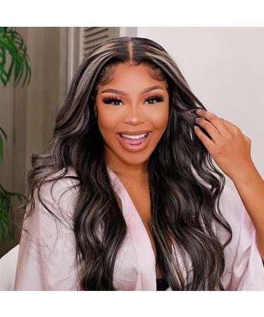 Wiggins Hair 20 Inch Grey Body Wave Lace Front Wig | Platinum Blonde Highlights | Gray Highlight Wig for Black Women - Buy Online on GoSupps.com