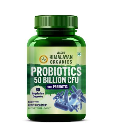 HIMALAYAN ORGANICS Organics Probiotics Supplement 50 Billion CFU 150mg with Prebiotics | 10X Better Digestion Gut Health and Immunity Support | Non-GMO Gluten-Free - 60 Vegetarian Capsules