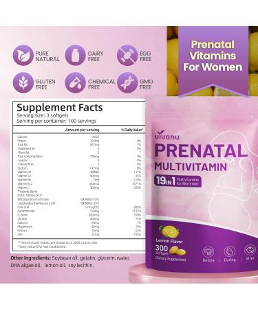 19-in-1 Prenatal Multivitamin 100 Day Supply Prenatal Vitamins Lemon Flavor Before During & Post Pregnancy with Folic Acid Probiotic Biotin Zinc Vitamin D3 K2 B6 B12 C & More 300 Softgels - Buy Online on GoSupps.com