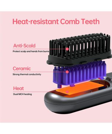 Cordless Hair Straightener Brush - Portable Straightening Comb with 9600mAh Battery Plasma Technology 9 Temperature Settings & LED Display for Travel & Home - Metallic Grey - Buy Online on GoSupps.com