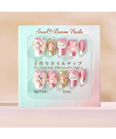 Sun&Beam Handmade Press-On Nails | Short Coffin Ballerina Pink & White Design - 10 Pcs (#112 S) | International Shipping - Buy Online on GoSupps.com