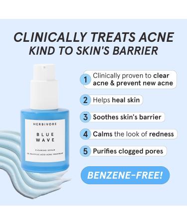 HERBIVORE Blue Wave Clearing Serum | Acne Treatment with 2% Salicylic Acid Blue Tansy & Willow Bark | Plant-Based Vegan Cruelty-Free | 30mL - Buy Online on GoSupps.com