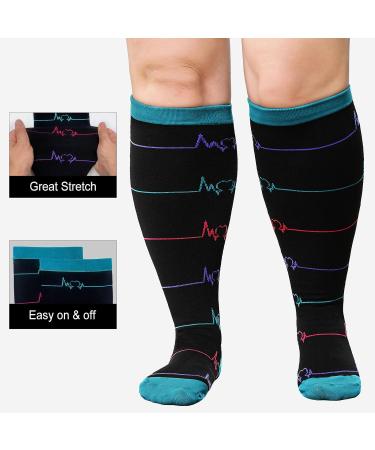 Plus Size Compression Sock For Men and Women: Graduated Compression Stockings for Support Flight Travel Running Pregnancy Sports Edema Nurses Athletic 20-30 mmHg 1Pairs Electrocardiogram 4XL - Buy Online on GoSupps.com