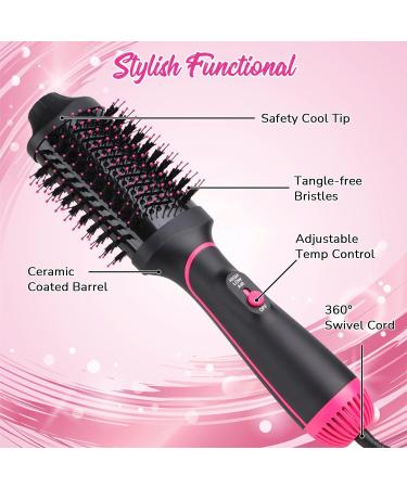 4-in-1 Hair Dryer Brush - Professional Hot Air Styling Tool for Straightening, Curling, and Drying - Pink - Buy Online on GoSupps.com