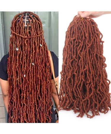 Xtrend 18 Inch 7Packs 18strands/pack Nu Soft Locs Crochet Braids Hair Copper Red Synthetic Dreadlocks Braiding Hair Fashion Goddess Distressed Faux Locs Curly Wavy Hair Extensions 350# 18 Inch (Pack of 7) 350#