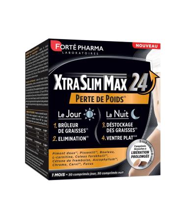 Forté Pharma – XtraSlim Max 24 | Fat Burner - Sweet Chili, Dandelion - Weight Loss Flat Belly Elimination | Slimming Dietary Supplement | 1 Month Program | 60 tablets, 2/day