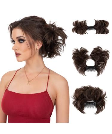 youngways Messy Bun Hair Piece Side Comb Clip in Hair Bun Hairpiece for Women Short Curved Versatile Adjustable Styles Easy Hair pieces (Dark Brown)