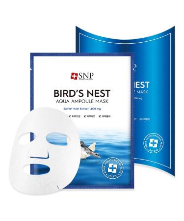 SNP - Bird's Nest Aqua Ampoule Moisturizing Korean Face Sheet Mask - Maximum Hydration & Protection for All Dry Skin Types using Hyaluronic Acid - 10 Sheets