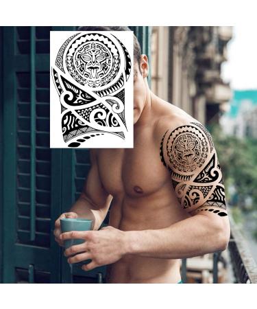 NEZAR Maori Temporary Tattoo Sleeve - 11 Sheets, Tiki Turtle Manta, Black Dragon Totem, Waterproof Fake Tattoo Sleeves for Men and Women - Buy Online on GoSupps.com
