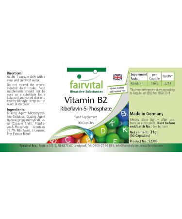 Fairvital | Riboflavin-5-Phosphate - Bioactive form of vitamin B2 - Highly dosed - VEGAN - 90 Capsules - Buy Online on GoSupps.com