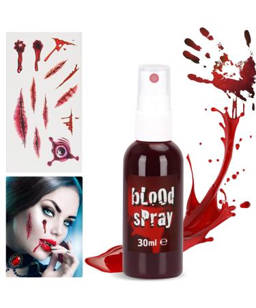Halloween Fake Blood Spray 1oz  Realistic Safe Washable Fake Blood for Clothes Halloween Blood Makeup Zombie Vampire Bloody Face Blood for Halloween (1oz/30ml)
