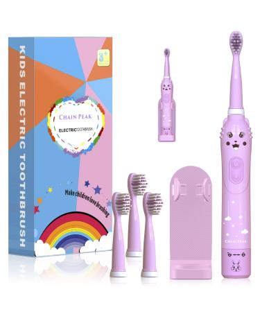 Kids Sonic Electric Toothbrush, Rechargeable Smart Toothbrush for Children, Sonic Toothbrush for Boys Girls Age 3-12 with 30s Reminder, 2 Mins Timer, 6 Modes, 4 Brush Heads, Wall-Mounted Stand 8650 Pink+4 Heads+ Stand