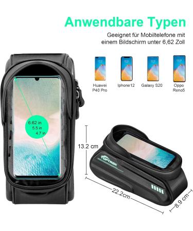 TopTrek Waterproof Bicycle Phone Bag - Fluorescent Bike Frame Pocket with TPU Touchscreen for Smartphones up to 6.7 inches - Buy Online on GoSupps.com