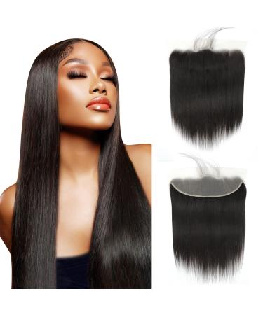 Straight Lace Frontal Closure 13x4 Ear to Ear 100% Virgin Remy Human Hair Transparent HD Lace Frontal Closure 150% Density Straight Hair Lace Frontal Closures With Baby Hair Natural Black(16 Inch) 16 Inch 13x4 Straight F...
