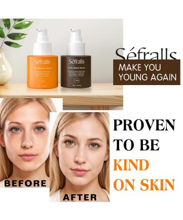 Sefralls Face Serum Duo Retinol Vitamin C Anti Aging Skin Care Set for Women Anti Wrinkle Smooth & Firm Skin 1 fl oz 2 Bottles - Buy Online on GoSupps.com
