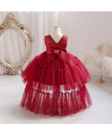 Miipat Tulle Sleeveless Baby Girl Dress with Headband | Princess Party Birthday Wedding Flower Girl Dress | 2-3 Years | Wine - Buy Online on GoSupps.com