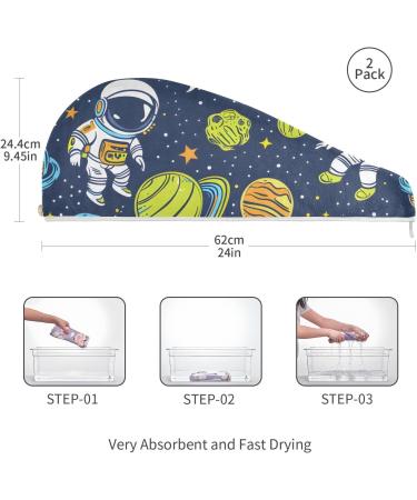 Astronauts & Alien Cartoon Hair Towels 2-Pack | Super Absorbent Quick-Dry Hair Turbans for Women & Girls - Buy Online on GoSupps.com