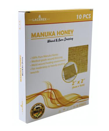 AWD Manuka Honey Gauze Dressing - 100% Impregnated Medical Grade Honey Patches - Medical Supplies, Wound Care, and First Aid - Gauze Pads (2"x2", 10 Count)
