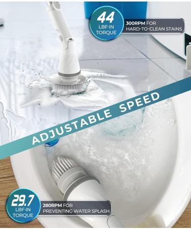 SCARSON Electric Spin Scrubber with Ergonomic Handle and 2 Speed Settings - Ideal for Bathroom Cleaning - Includes 5 Replaceable Brush Heads (White) - Buy Online on GoSupps.com