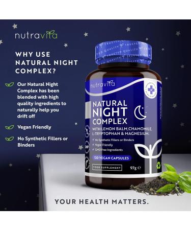 Natural Sleep Complex Vegan - For Quiet Nights - Melissa Chamomile Magnesium 187.5mg & Vitamin B12 - 120 Capsules - Melatonin Alternative - Nutravita - Buy Online on GoSupps.com