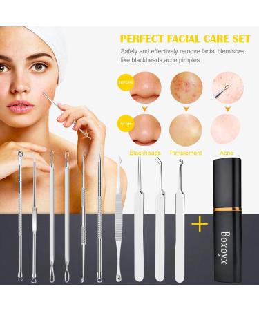 Boxoyx Blackhead Remover Tool Set - 10 Pcs Professional Pimple Extractor Kit for Acne Removal - Buy Online on GoSupps.com