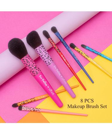 SHE HAS 8-Piece Colorful Makeup Brush Set for Beginners - Premium Synthetic Brushes for Face, Powder, Blush, Contour, Concealer, Eyeshadow - Leopard Print Design - Buy Online on GoSupps.com