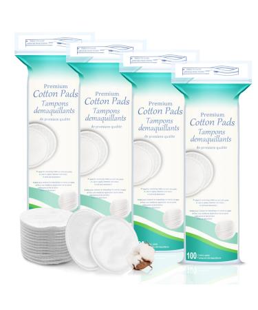 Premium Cotton Rounds for Face 400 Count - Makeup Remover Pads Hypoallergenic Lint-Free | 100% Pure Cotton Pads for Face Cleasing Applying Facial Toner & Nail Polish Remover