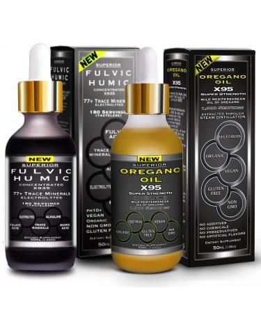 Fulvic Humic Acid Ionic Trace Minerals with Electrolytes Liquid Supplement Plus Oregano Oil Drops Super Strength More Versatile Then Oil of Oregano Softgels and Capsules