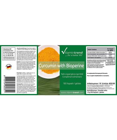 Curcumin Capsules with Bioperine - 180 Vegan Capsules | 95% Curcuminoids | 6-Month Supply - Buy Online on GoSupps.com