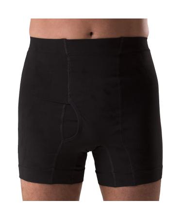 Corsinel regular support linen low men's boxer shorts for stoma & hernia discrete men-underpants medium support seamless stretch for optimal seat & secure fixation black-box S