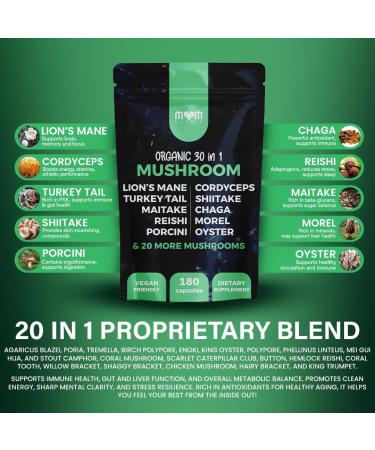 MOM NUTRIX 30 in 1 Ultimate Mushroom Supplement - 180 Mushroom Capsules Organic - Lion s Mane Cordyceps Chaga Reishi Turkey Tail Mitake Shiitake & More - Brain & Immune Support - Buy Online on GoSupps.com
