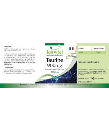 Fairvital Taurine 900mg Vegan Capsules - High Dosage - 90 Count - Buy Online on GoSupps.com