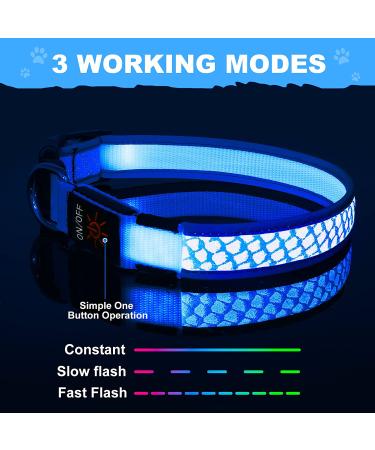 Glow in The Dark LED Dog Collar - Rechargeable Hi-Visibility Light Up Collar for Small, Medium, Large Dogs - Blue - Medium - Buy Online on GoSupps.com