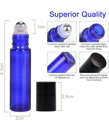 Yalbdopo Essential Oil Roller Bottles - 6Pcs 10ml Refillable Cobalt Blue Glass Roll on Bottles with Black Lids 12 Pcs Labels Dropper & Opener Included - Perfect for Fragrance Aromatherapy - Buy Online on GoSupps.com