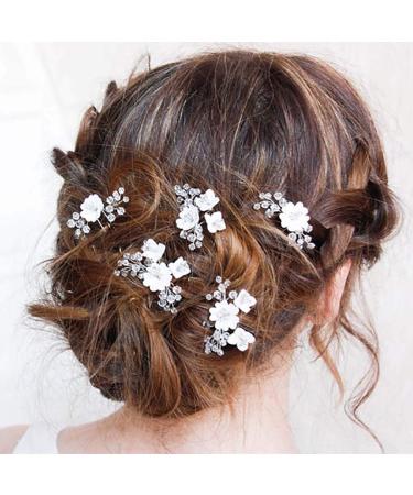 Yean Silver Bride Wedding Hair Pins Flower Bridal Hair Pieces Rhinestone Hair Accessories Prom Hair Clips for Women and Girls(Pack of 5) - Buy Online on GoSupps.com
