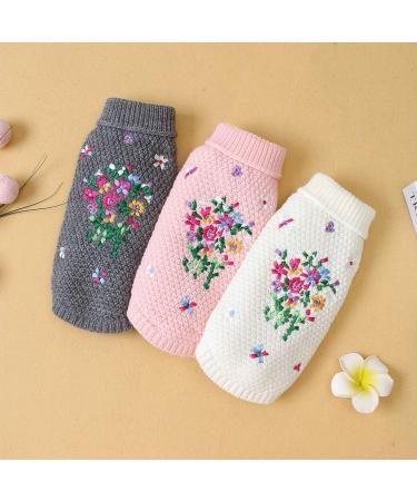 Petyoung Dog Sweater with Flower Embroidery | Warm Soft Winter Clothing for Small & Medium Dogs | L. Gray - Buy Online on GoSupps.com