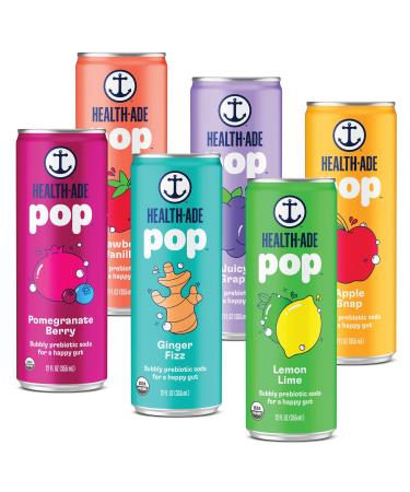 Health-Ade Pop Soda, Prebiotic Soda, Supports Gut Health, Fiber Rich, Seltzer Water with Real Fruit Juice, No Artificial Sweeteners, Low Calorie, Plant Based, Organic, Vegan, 12 Pack (12 Fl Oz Cans), Sampler Pack