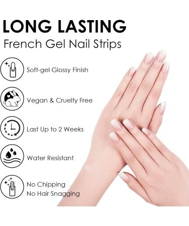 DMQ Semi Cured Nail Wraps Soft Self-Adhesive Gel Nail Stickers Long Lasting Gel Nail Polish Strips French Tip Stickers French Manicure Stickers Set with Nail Art Tools (Light Pink Gradient) - Buy Online on GoSupps.com