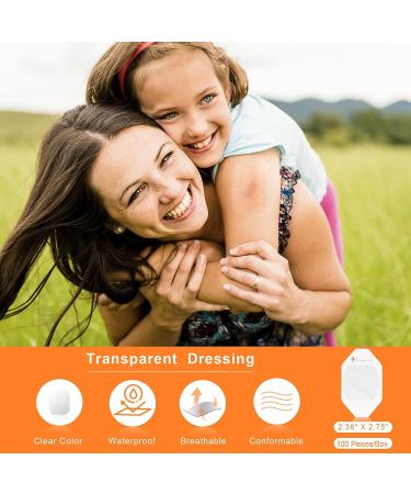 Waterproof Transparent Film Dressing Bandage 2.75'' x 2.36'' 100 Pack - Clear, Breathable, Comfortable - Shower Shield for Tattoo Aftercare - Buy Online on GoSupps.com