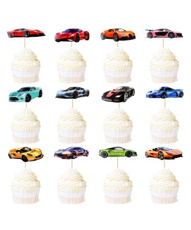 Ercadio 36 Pack Racing Car Cupcake Toppers Fighting Race Car Cupcake Picks Racing Car Cupcake Toppers for Baby Shower Racing Sports Theme Baby Shower Birthday Party Cake Decors Supplies Pattern-6
