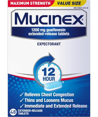 Mucinex 12 Hour Maximum Strength 1200 mg Guaifenesin Extended-Release Tablets for Excess Mucus Relief Expectorant Aids Excess Mucus Removal Chest Congestion Relief for Adults 48 Tablets New - Buy Online on GoSupps.com