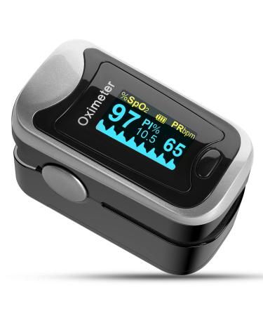 Pulse Oximeter Fingertip LOVEWEE Upgraded SpO2 Blood Oxygen Saturation Monitor Heart Rate Monitor with Large OLED Digital Display Portable Pulse Oximetry with Lanyard and Batteries(Black-Silver) Royal Black-Silver