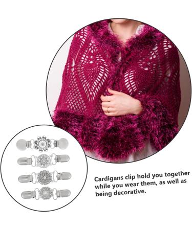 Vintage Knitted Jacket Brooch Clips - 4-Piece Set for Cardigans & Scarves | Retro Clothing Lock Accessories for Women - Buy Online on GoSupps.com